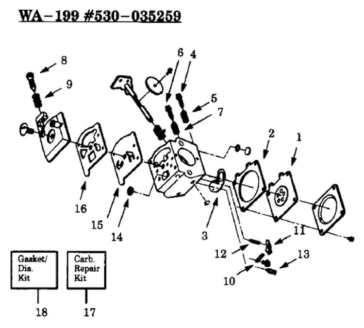 Page A Diagram and Parts List for GTI17T  Weed Eater Trimmer